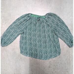 Unbranded Women Green Animal Print Pleated Neck Long Sleeve Blouse Bohemian